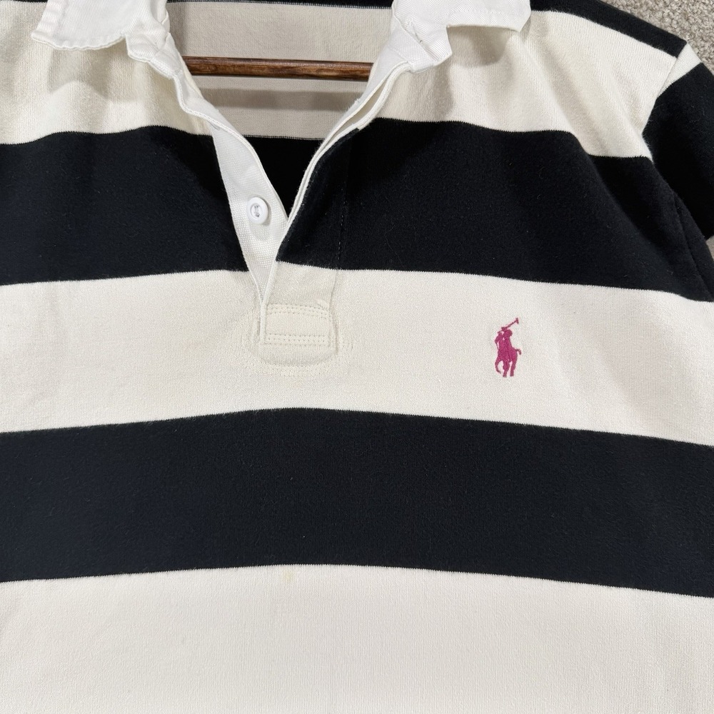 Ralph Lauren Vintage XL Rugby Polo Shirt Black Ivory White Stripe Preppy 90s Y2K - Picture 2 of 4